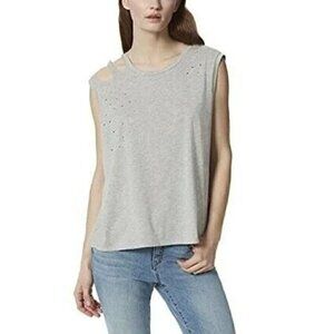 NWT Frayed Jeans Size L Sleeveless Distressed Tank Tee in Heather Grey MSRP $39